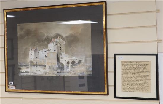 T. Leonard Evans (Welsh 1926-1990), Eilean Donan Castle, signed and dated 1916, watercolour,